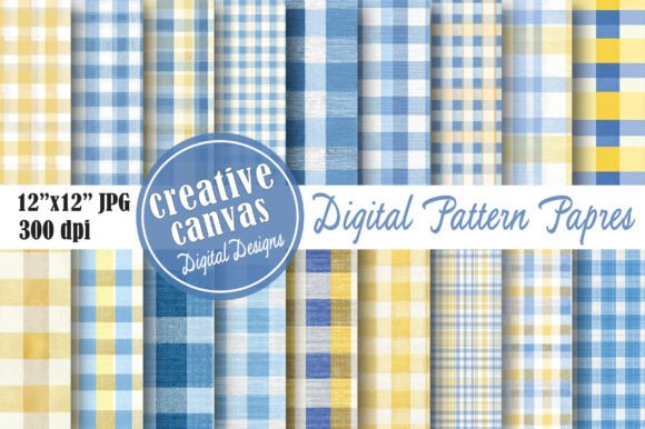 Blue Yellow Gingham Digital Paper Bundle