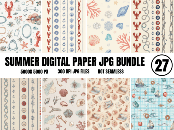 Coastal Summer Digital Paper Bundle