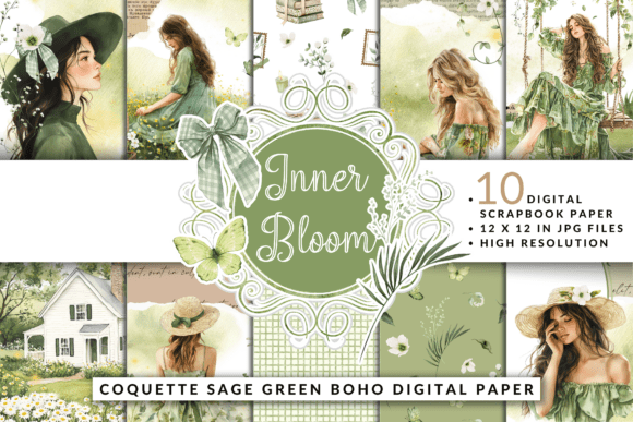 Coquette Sage Green Boho Digital Paper: A Versatile Creative Resource for DIY Enthusiasts