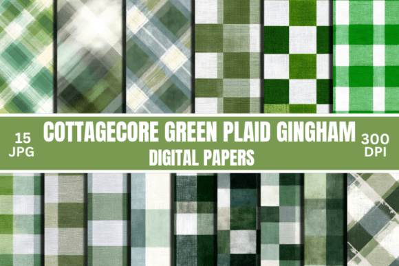 Cottagecore Green Plaid Digital Paper for Creative Projects
