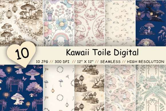 Kawaii Toile Digital Paper Pack, Pattern