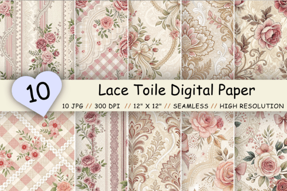 Lace Toile Digital Paper Pack, Elegant: A Must-Have for Creative Projects