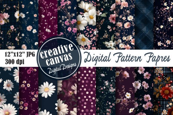 Midnight Floral Digital Paper Bundle