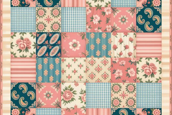 Multi Pattern Floral Patchwork Art: A Botanical Masterpiece
