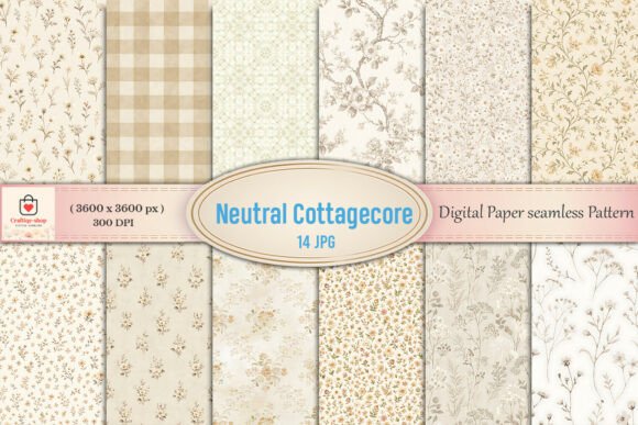 Neutral Cottagecore Digital Paper Bundle