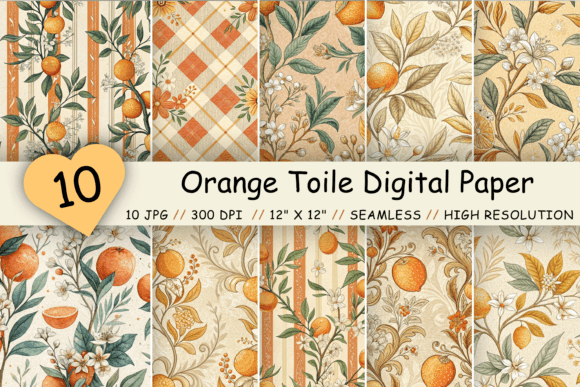 Orange Toile Digital Paper Pack, Vintage: A Creative Asset for Designers and Crafters