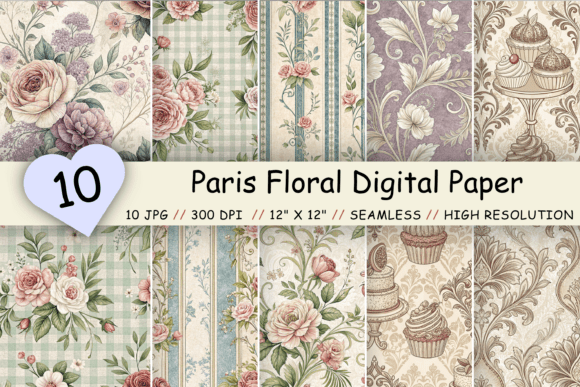 Paris Floral Digital Paper Pack, Elegant