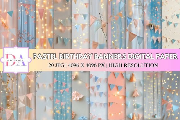 Pastel Birthday Banners Digital Paper
