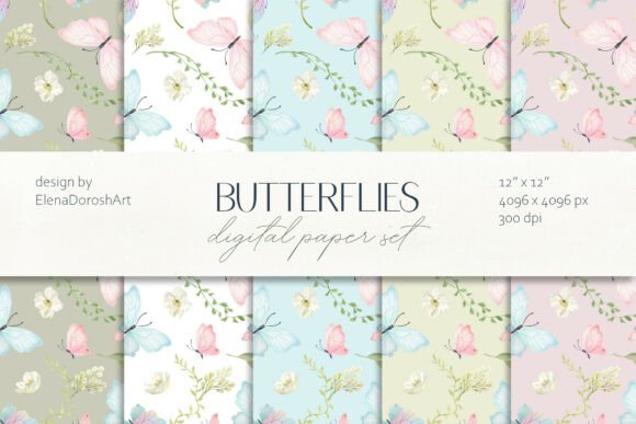 Pastel Butterflies Flowers Digital Paper