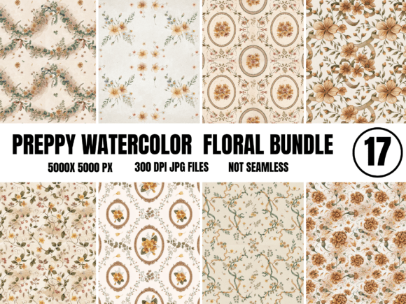 Preppy Watercolor Floral Digital Paper