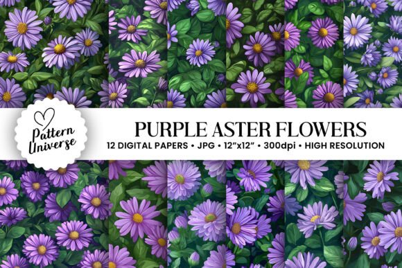 Purple Aster Flowers Digital Papers