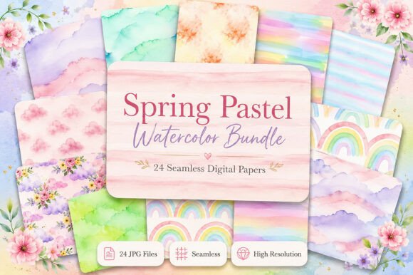 Spring Pastel Seamless Watercolor Set