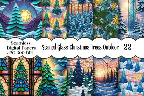 Stained Glass Christmas Trees Outdoor: A Digital Paper Bundle for Holiday Creativity