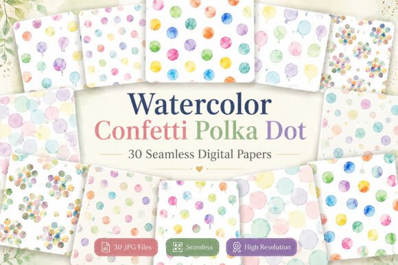 Watercolor Confetti Polka Dot Digital