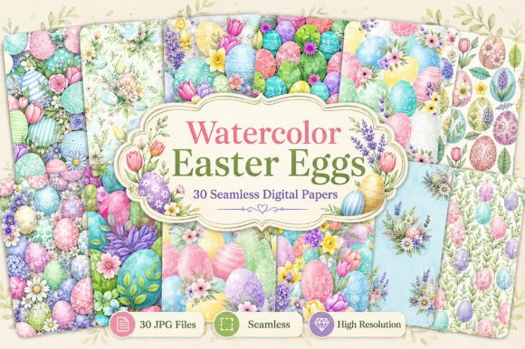 Watercolor Easter Eggs Digital Paper for Creative Expression