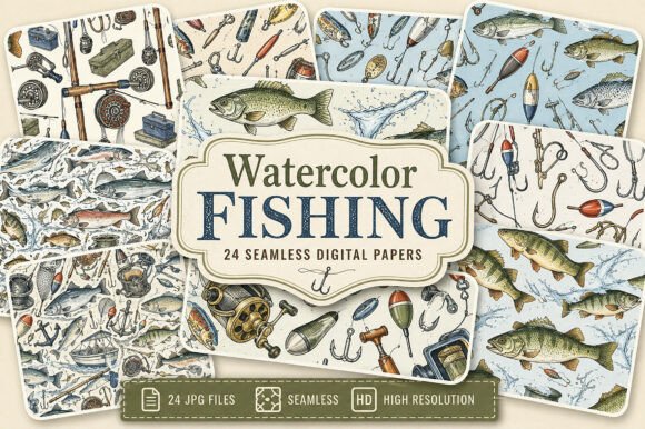 Watercolor Fishing Digital Paper: A Creative Escape for Outdoor Enthusiasts