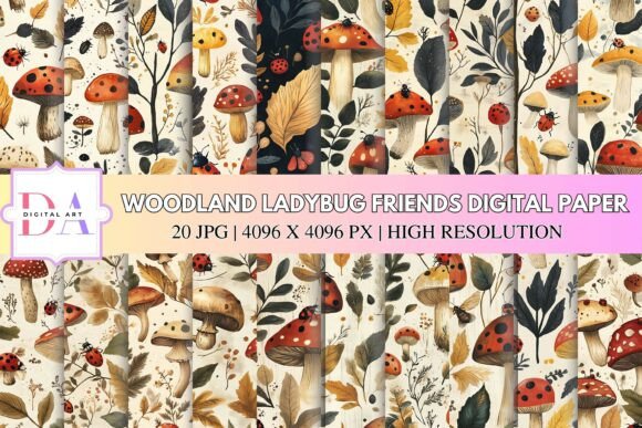 Woodland Ladybug Friends Digital Paper